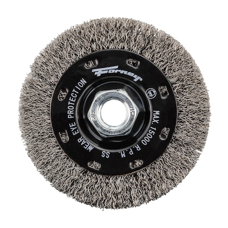 Forney Command PRO Wire Wheel, Crimped, Stainless Steel, 4 in x .014 in x 5/8 in-11 72806